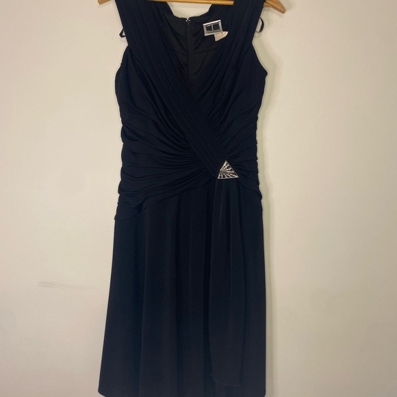 Vintage TADASHI Shoji Elegant Black V Neck Sleeveless Midi Dress Large Bridal - Picture 2 of 15